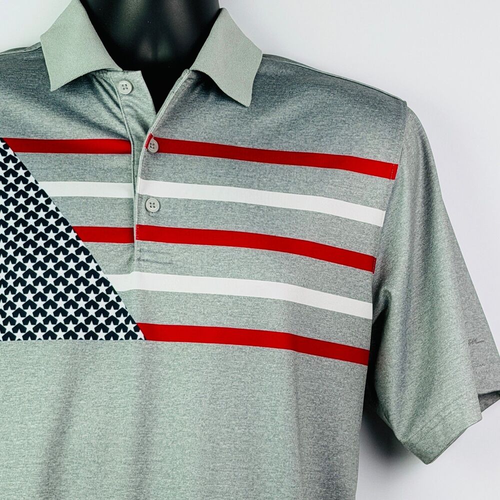 Walter Hagen USA Flag Golf Polo Shirt Small Gray
